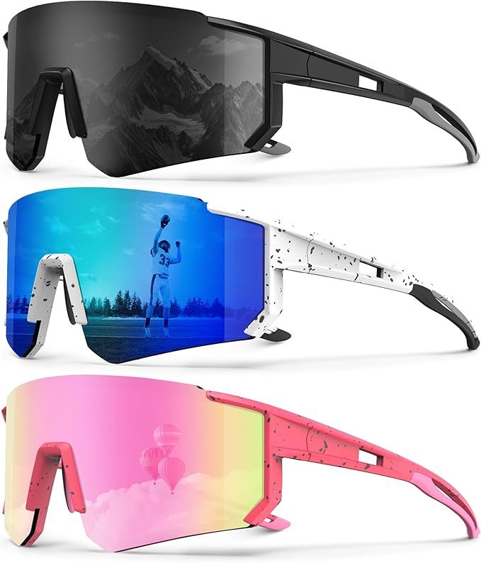 Polarized Sport Sunglasses-Men-Women Running-Sunglasses: Cycling Sun Glasses UV Protection Driving Fishing 3packs