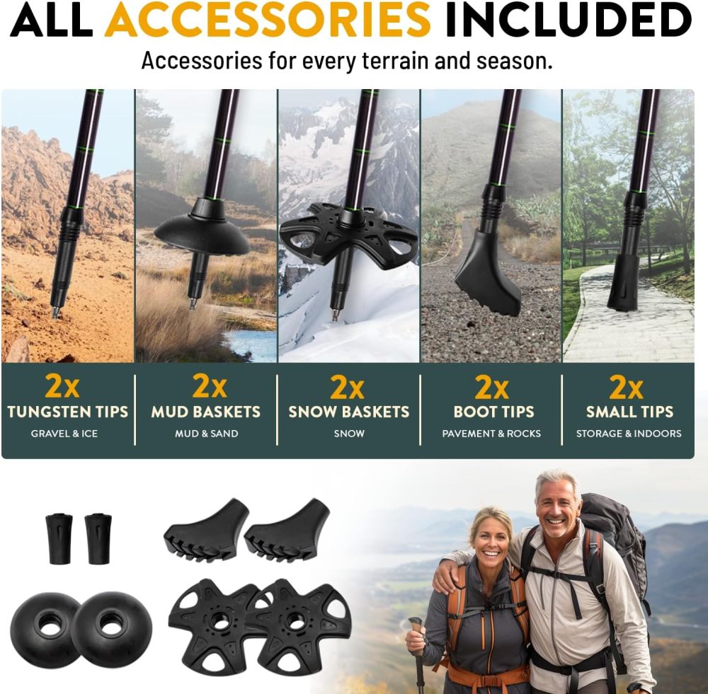 100% Carbon Fiber Trekking Poles Ultra Strong Lightweight Collapsible Hiking Poles with Cork and EVA Foam Grips & Quick Adjustable Flip Locks
