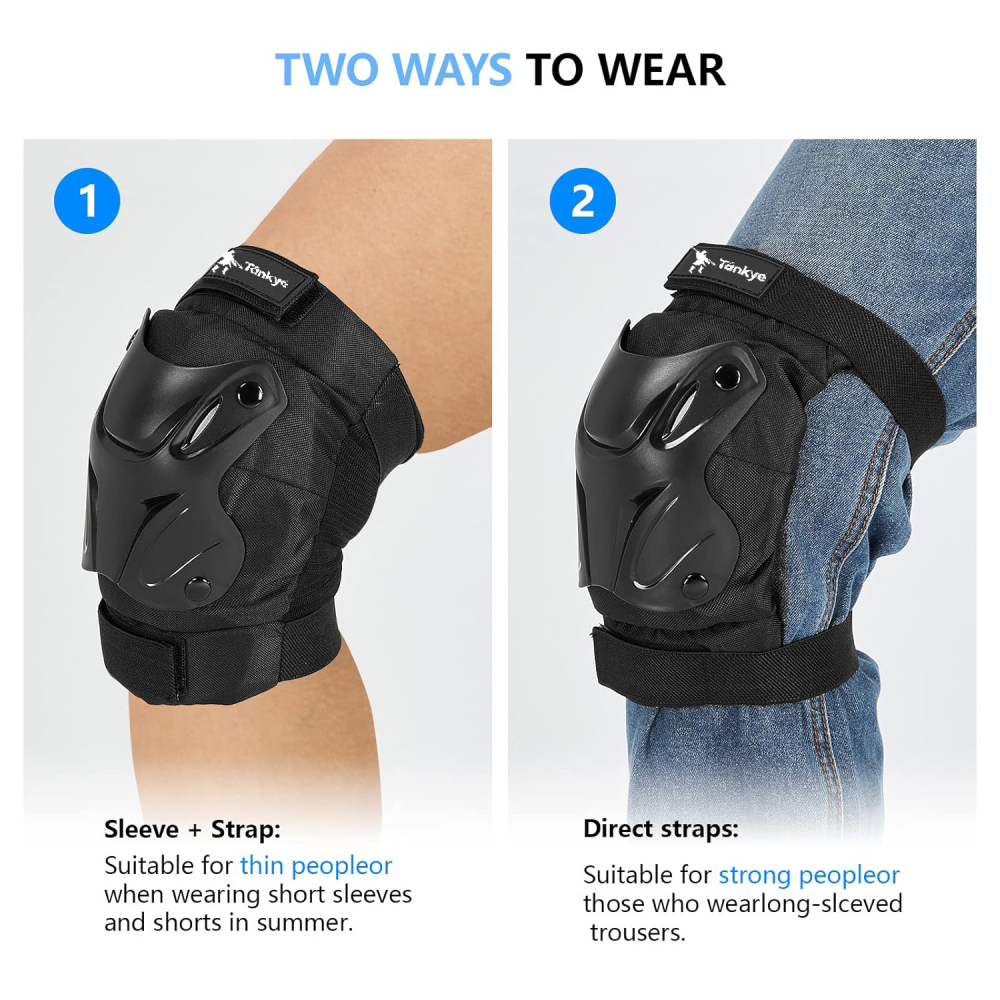 Skating Protective Gear Adult Knee and Elbow Pads Wrist Guards for Roller Skating Skateboarding, Skate Pads Adult Knee Pads for Men Women Black