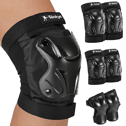 Skating Protective Gear Adult Knee and Elbow Pads Wrist Guards for Roller Skating Skateboarding, Skate Pads Adult Knee Pads for Men Women Black