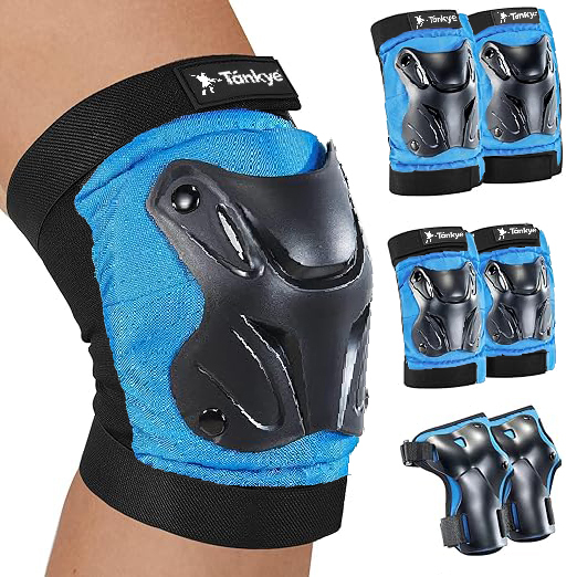 Skating Protective Gear Adult Knee and Elbow Pads Wrist Guards for Roller Skating Skateboarding, Skate Pads Adult Knee Pads for Men Women Black