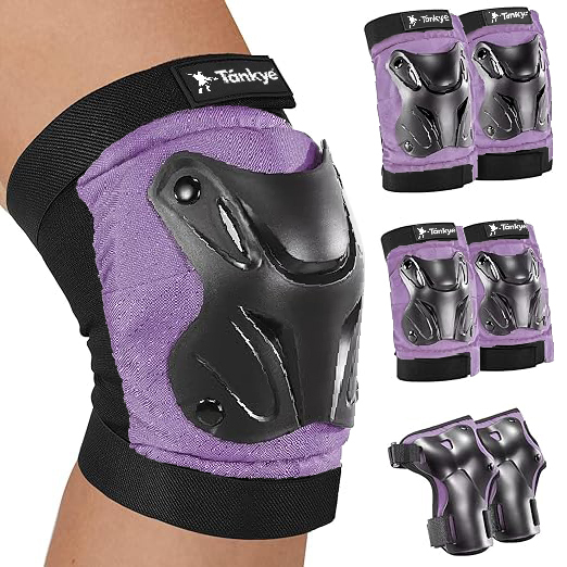 Skating Protective Gear Adult Knee and Elbow Pads Wrist Guards for Roller Skating Skateboarding, Skate Pads Adult Knee Pads for Men Women Black