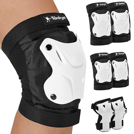 Skating Protective Gear Adult Knee and Elbow Pads Wrist Guards for Roller Skating Skateboarding, Skate Pads Adult Knee Pads for Men Women Black