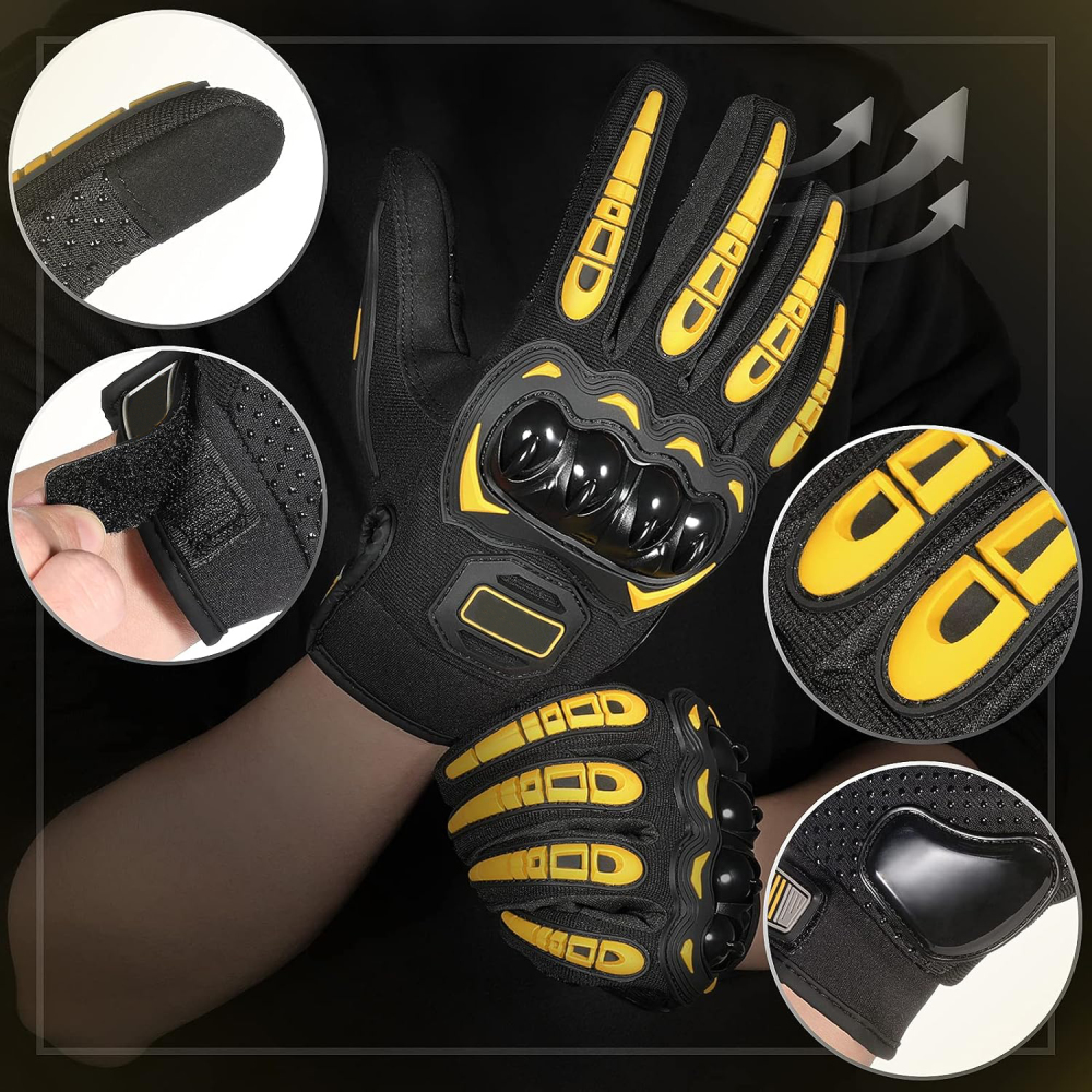 Tankye Motorcycle Gloves Breathable, Touchscreen Motorbike Gloves Anti-Slip with Good Grip Hard Knuckles Protection for Men Women Motocross, BMX ATV MTB Cycling, Road Racing - Yellow M
