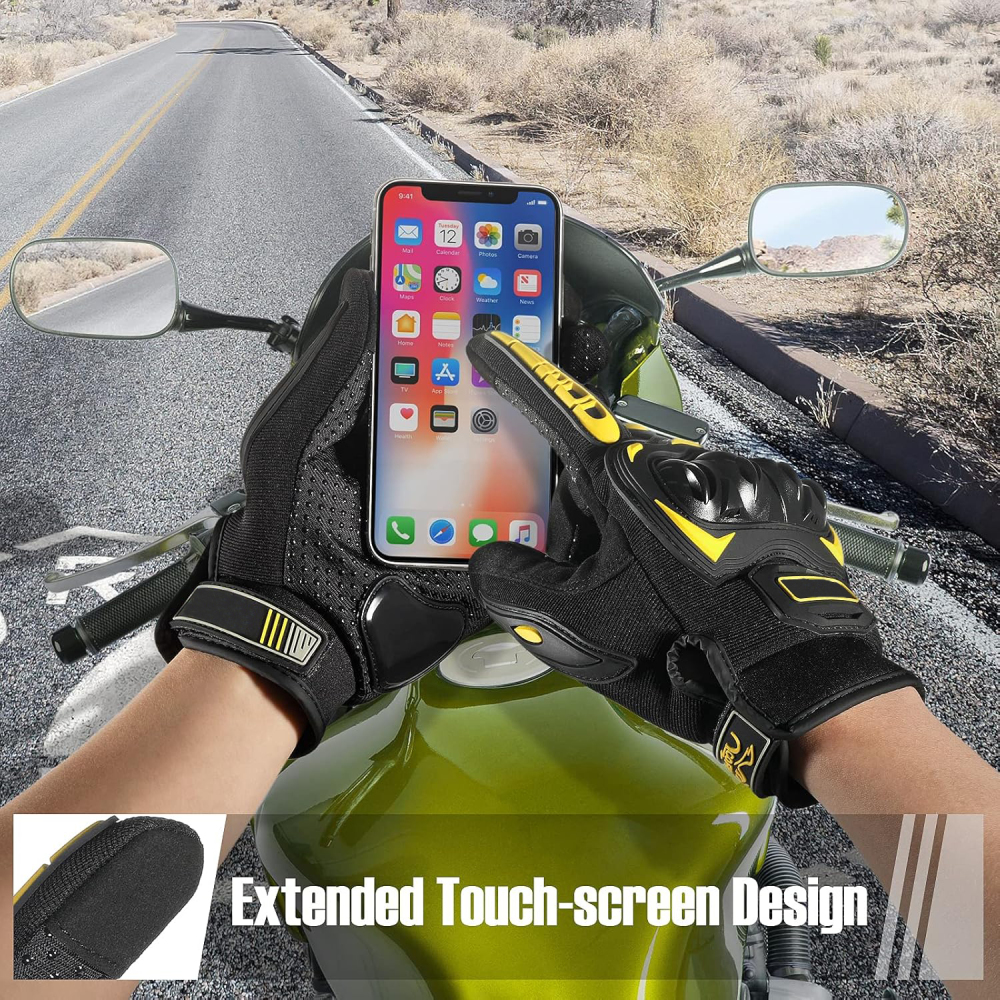 Tankye Motorcycle Gloves Breathable, Touchscreen Motorbike Gloves Anti-Slip with Good Grip Hard Knuckles Protection for Men Women Motocross, BMX ATV MTB Cycling, Road Racing - Yellow M