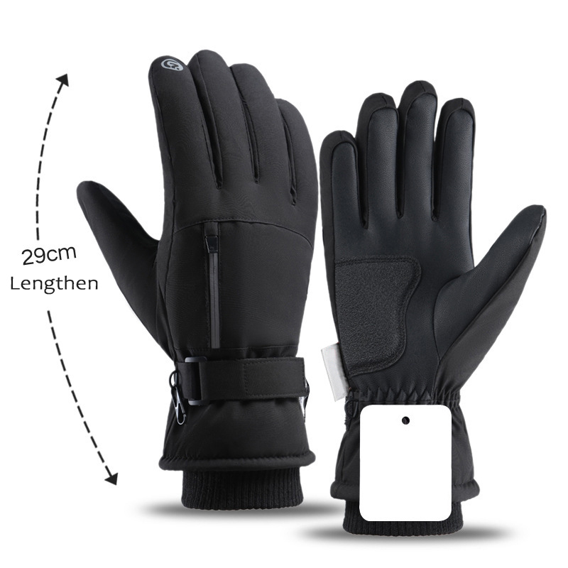 Winter skiing gloves for men, thick, cold resistant, anti slip, anti splash touch screen, extended, warm riding skiing gloves