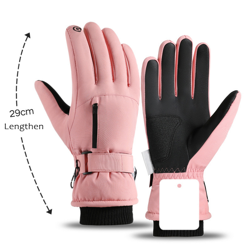 Winter skiing gloves for men, thick, cold resistant, anti slip, anti splash touch screen, extended, warm riding skiing gloves