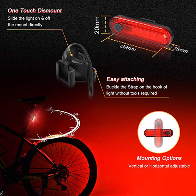 TANKYE Ultra Bright USB Rechargeable Bike Light Set, Powerful Bicycle Front Headlight and Back Taillight, 4 Light Modes, Easy to Install for Men Women Kids Road Mountain Cycling Black