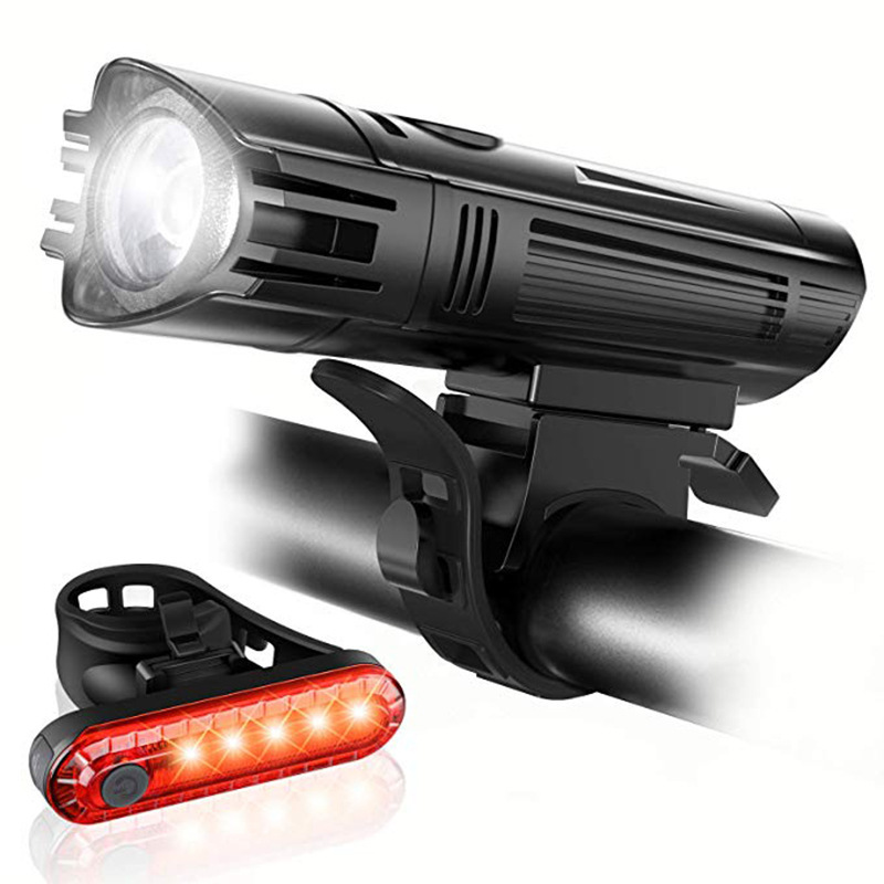 TANKYE Ultra Bright USB Rechargeable Bike Light Set, Powerful Bicycle Front Headlight and Back Taillight, 4 Light Modes, Easy to Install for Men Women Kids Road Mountain Cycling Black