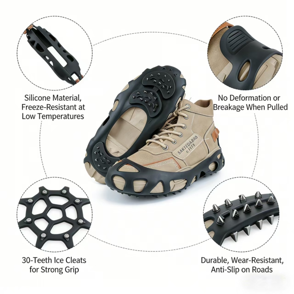 TANKYE 30-Tooth Crampons! Anti-Slip Stainless Steel Boot Covers for Hiking Climbing | No More Slips!
