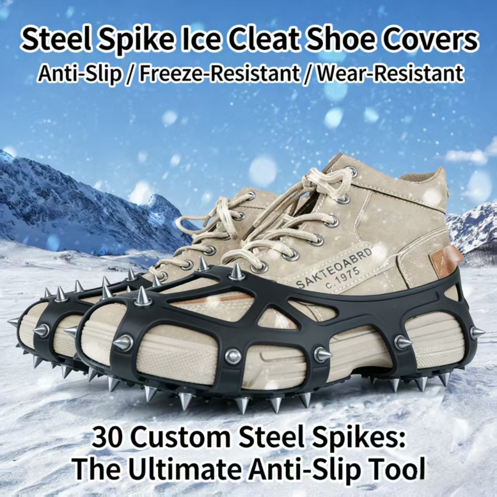 TANKYE 30-Tooth Crampons! Anti-Slip Stainless Steel Boot Covers for Hiking Climbing | No More Slips!