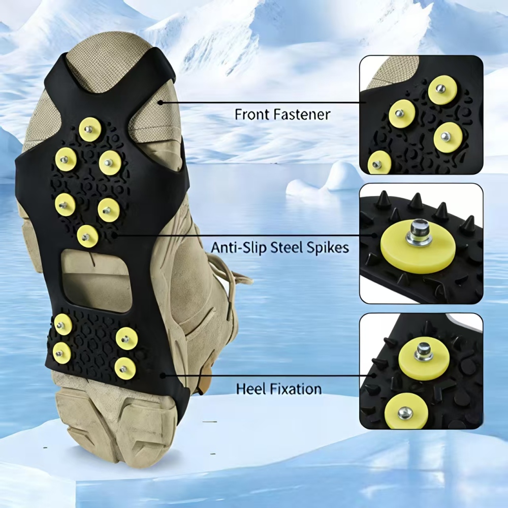 Tankye  Ice crampons anti-slip shoe covers shoe sole gadget for snowy terrain ice grip lightweight shoes with spikes, chain laces, for hiking, ten teeth, winter outdoor use