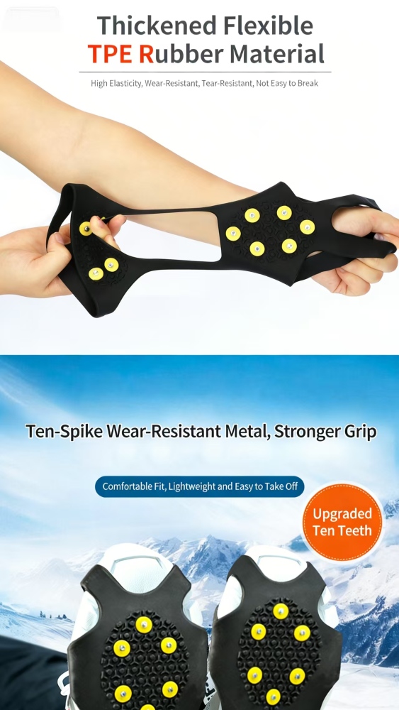 Tankye  Ice crampons anti-slip shoe covers shoe sole gadget for snowy terrain ice grip lightweight shoes with spikes, chain laces, for hiking, ten teeth, winter outdoor use