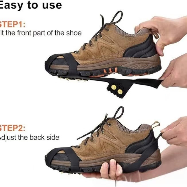 Tankye  Ice crampons anti-slip shoe covers shoe sole gadget for snowy terrain ice grip lightweight shoes with spikes, chain laces, for hiking, ten teeth, winter outdoor use