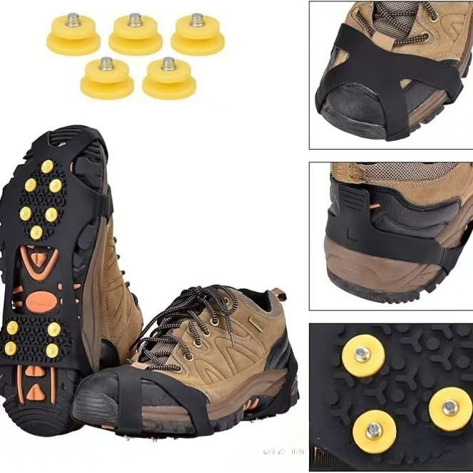 Tankye  Ice crampons anti-slip shoe covers shoe sole gadget for snowy terrain ice grip lightweight shoes with spikes, chain laces, for hiking, ten teeth, winter outdoor use