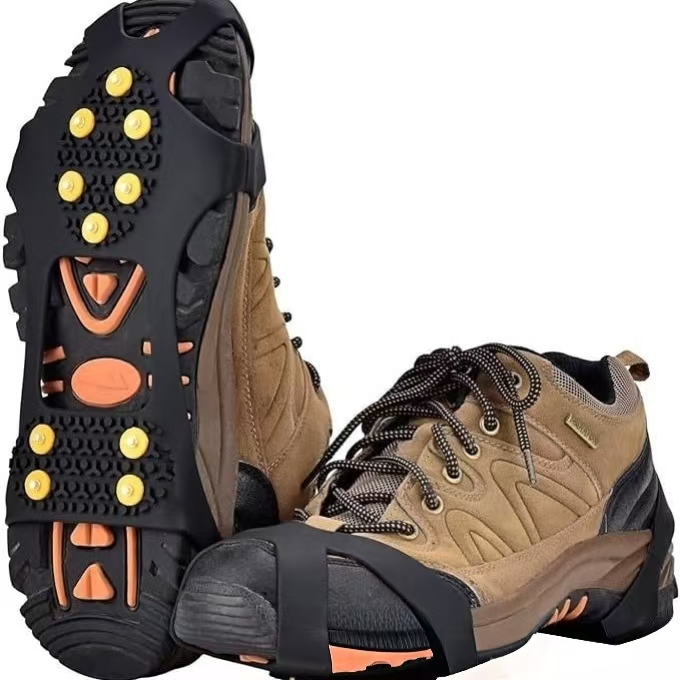 Tankye  Ice crampons anti-slip shoe covers shoe sole gadget for snowy terrain ice grip lightweight shoes with spikes, chain laces, for hiking, ten teeth, winter outdoor use
