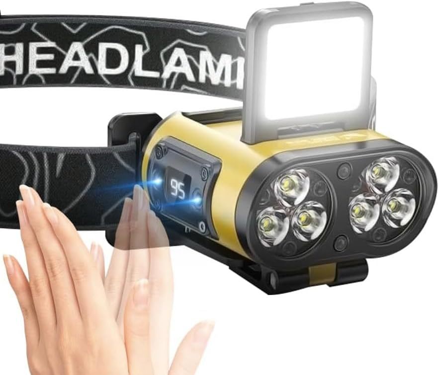 Rechargeable LED Induction Headlamp Waterproof Dual Light Source Head Mounted Flashlight Portable Outdoor Camping Fishing Running Super Bright Head Light