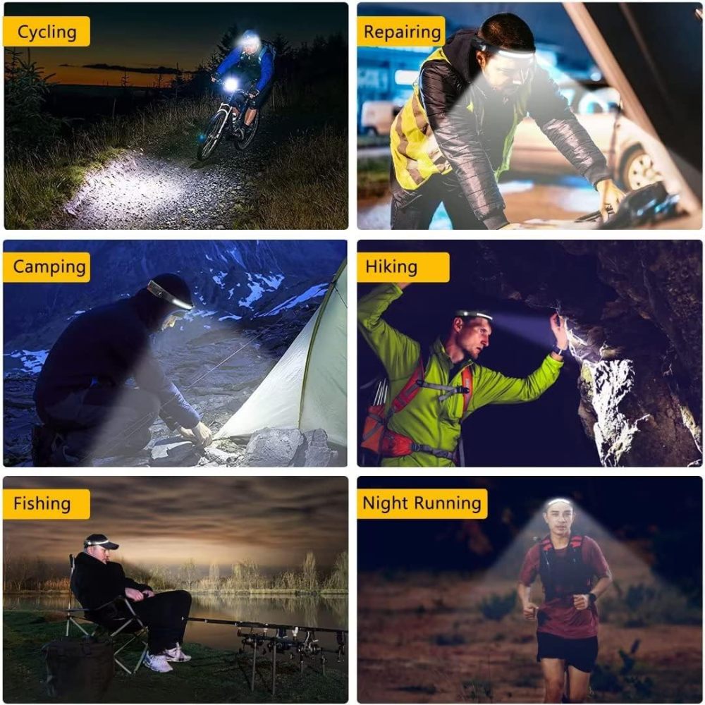 LED Headlamp Rechargeable, 230° Wide Beam headtorch with Motion Sensor, 4 Light Modes Adjustable, 5 Mode Waterproof Lightweight for Hiking Camping Running Outdoor