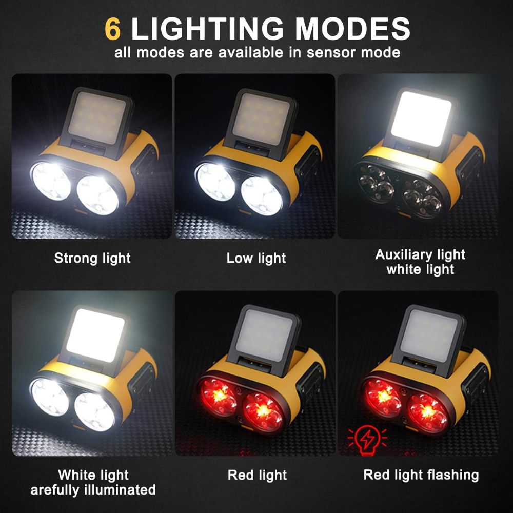 Rechargeable LED Induction Headlamp Waterproof Dual Light Source Head Mounted Flashlight Portable Outdoor Camping Fishing Running Super Bright Head Light