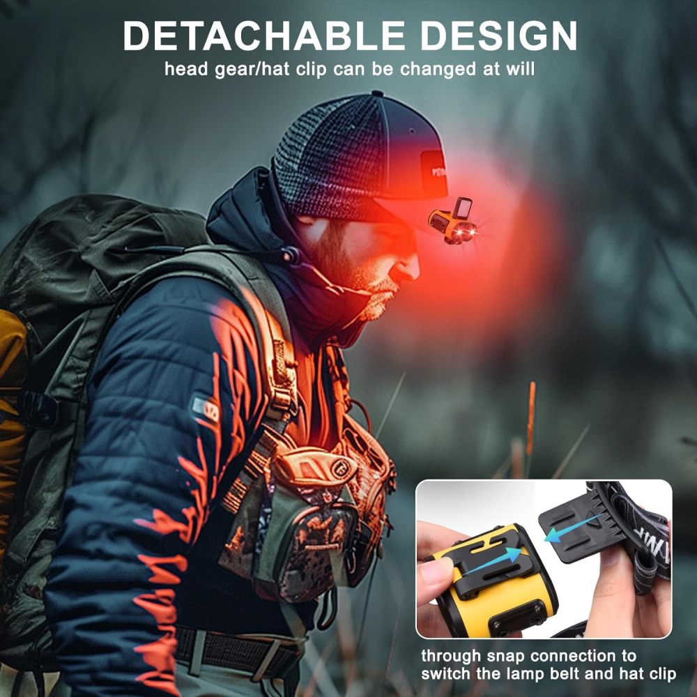Rechargeable LED Induction Headlamp Waterproof Dual Light Source Head Mounted Flashlight Portable Outdoor Camping Fishing Running Super Bright Head Light