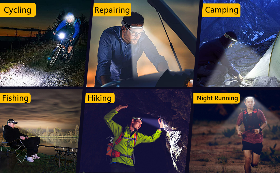 LED Headlamp Rechargeable, 230° Wide Beam headtorch with Motion Sensor, 4 Light Modes Adjustable, 5 Mode Waterproof Lightweight for Hiking Camping Running Outdoor
