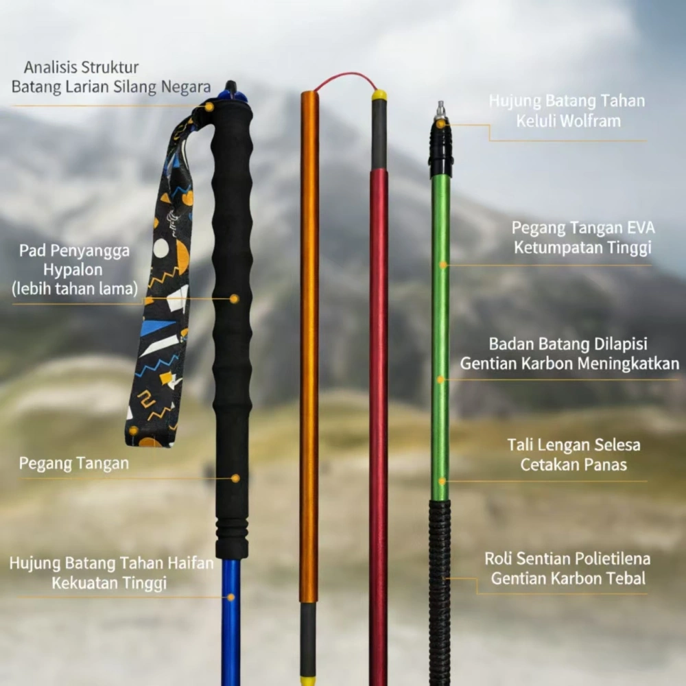 Tankye Aluminum alloy 7001 T6 four-section off-road running stick, folding and telescopic hiking stick, ultra-light outdoor hiking walking stick