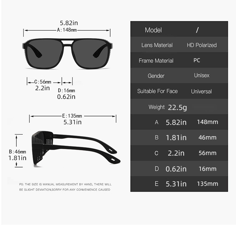 Men's and Women's Universal Polarized Sports Sunglasses - Double Bridge Side Hollow Design - UV400 Protection - Fashionable for Driving and Outdoor Activities