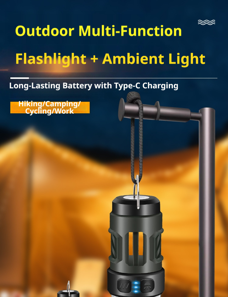 Outdoor LED multi-functional mosquito repellent camping lamp with Type-C charging and portable magnetic tripod tent ambient light