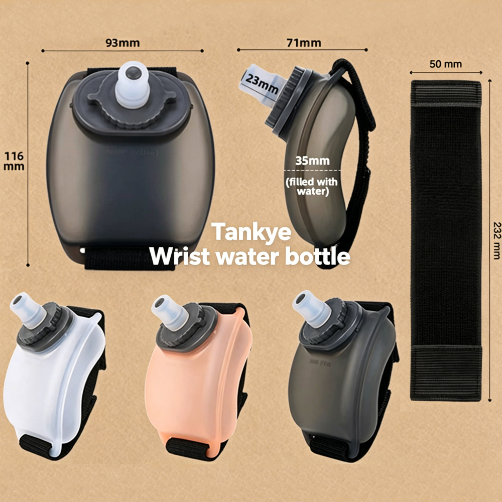 Outdoor fitness cycling wrist water bottle, running portable silicone water bottle, sports cup, arm-mounted water bottle