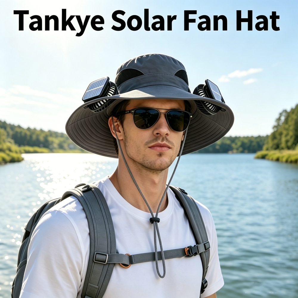 Outdoor Wide Brim Sun Hat with 2 Solar Fan Sun Bucket Hat for Men Women UPF 50+ Bucket Fishing & Beach Hat with Fan Built in