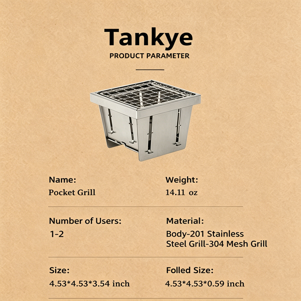 Tankye pocket Grill, Charcoal Grill, Portable BBQ Stove, Mini Barbecue Plate, Fast Heating BBQ Grill,  Outdoor Cooking