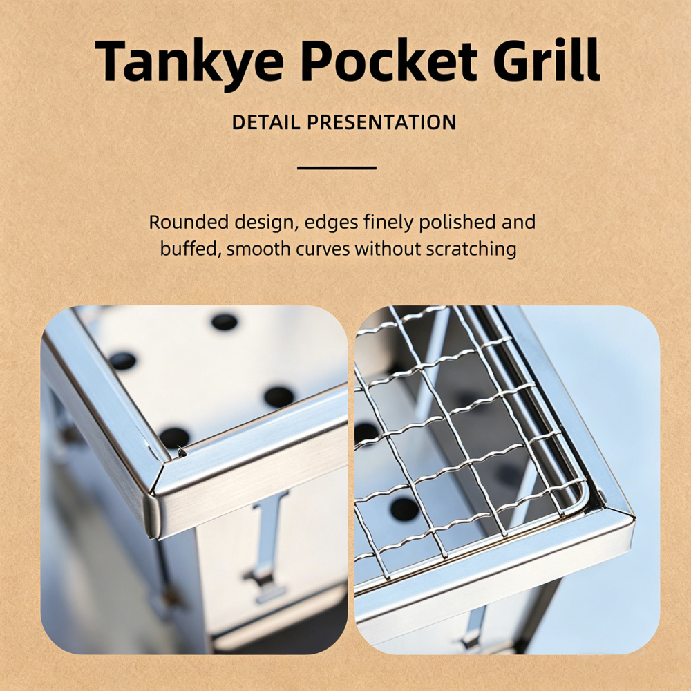 Tankye pocket Grill, Charcoal Grill, Portable BBQ Stove, Mini Barbecue Plate, Fast Heating BBQ Grill,  Outdoor Cooking