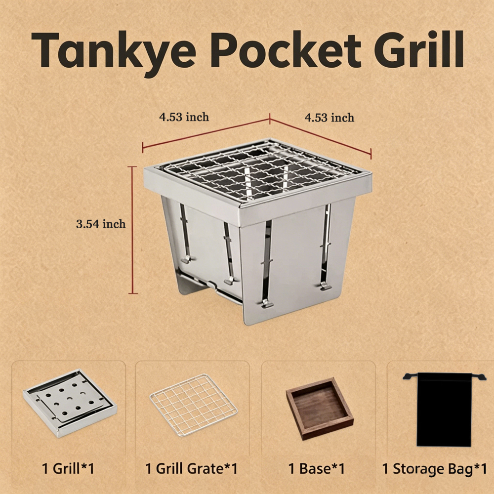 Tankye pocket Grill, Charcoal Grill, Portable BBQ Stove, Mini Barbecue Plate, Fast Heating BBQ Grill,  Outdoor Cooking