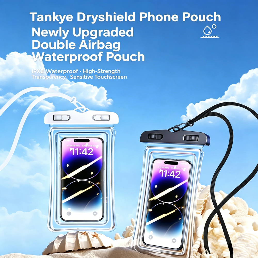 Tankye Dryshield Phone Pouch Waterproof Phone Pouch, with Interior Card Pocket, Large Waterproof Phone Case for iPhone 17 16 15 14 Pro Max, IPX8 Lightweight Cellphone Dry Bag, Beach Cruise Ship Essential