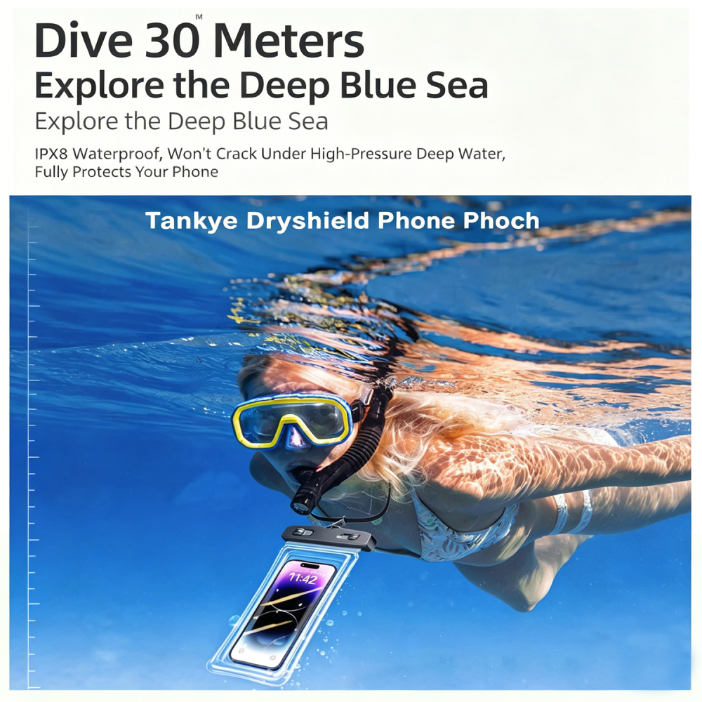 Tankye Dryshield Phone Pouch Waterproof Phone Pouch, with Interior Card Pocket, Large Waterproof Phone Case for iPhone 17 16 15 14 Pro Max, IPX8 Lightweight Cellphone Dry Bag, Beach Cruise Ship Essential