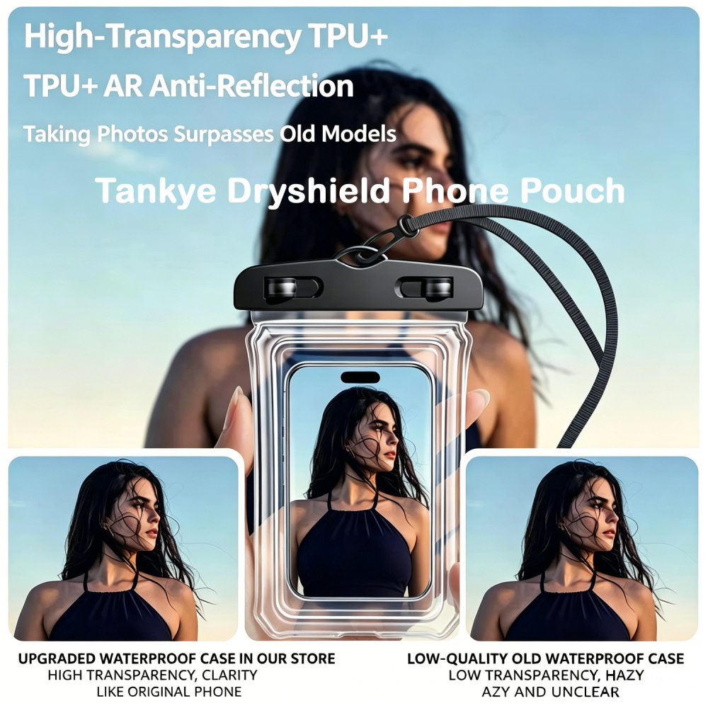 Tankye Dryshield Phone Pouch Waterproof Phone Pouch, with Interior Card Pocket, Large Waterproof Phone Case for iPhone 17 16 15 14 Pro Max, IPX8 Lightweight Cellphone Dry Bag, Beach Cruise Ship Essential