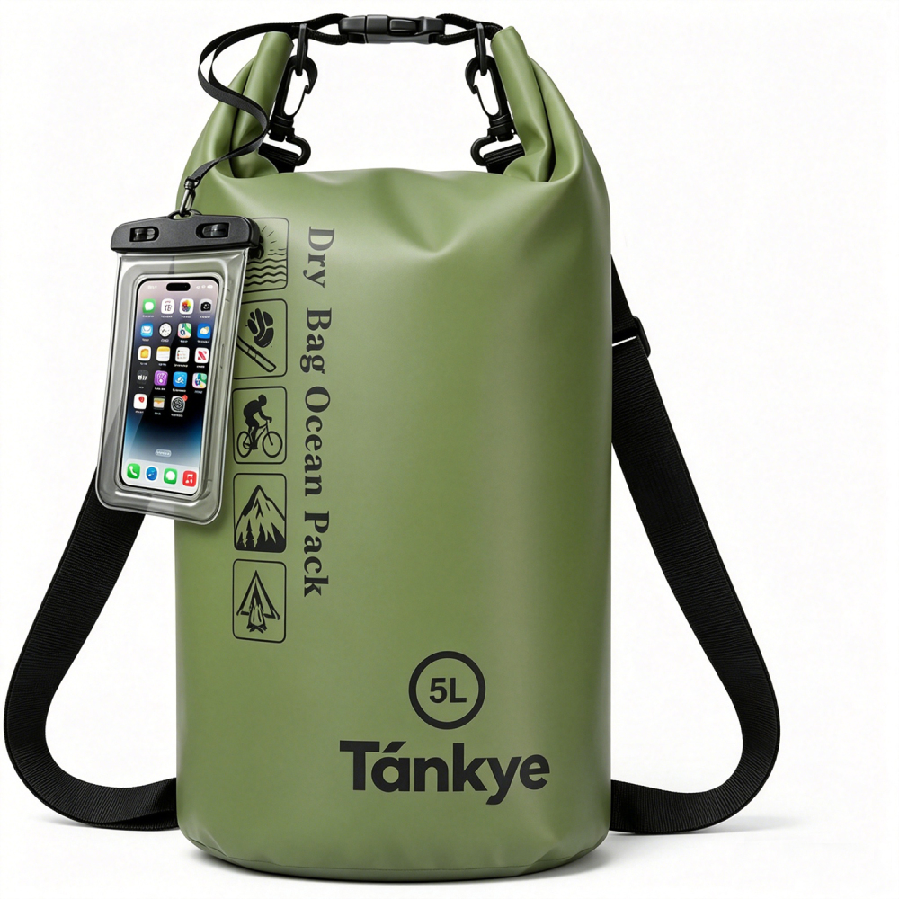 Tankye DryShield 5L Waterproof Dry Bag - Roll Top Waterproof Backpack Sack Keeps Gear Dry for Kayaking, Boating, Fishing, Swimming and Camping with Waterproof Phone Case