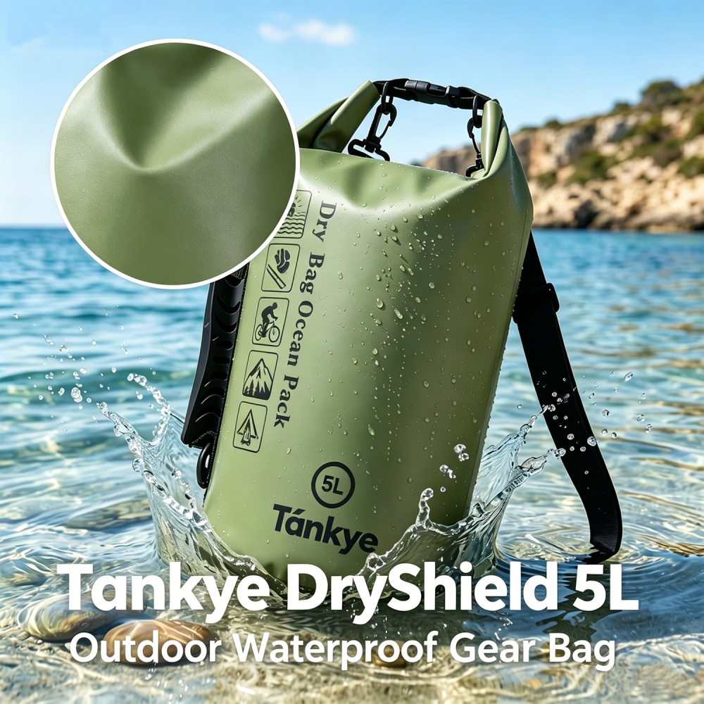 Tankye DryShield 5L Waterproof Dry Bag - Roll Top Waterproof Backpack Sack Keeps Gear Dry for Kayaking, Boating, Fishing, Swimming and Camping with Waterproof Phone Case