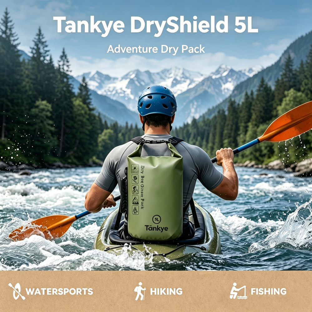 Tankye DryShield 5L Waterproof Dry Bag - Roll Top Waterproof Backpack Sack Keeps Gear Dry for Kayaking, Boating, Fishing, Swimming and Camping with Waterproof Phone Case