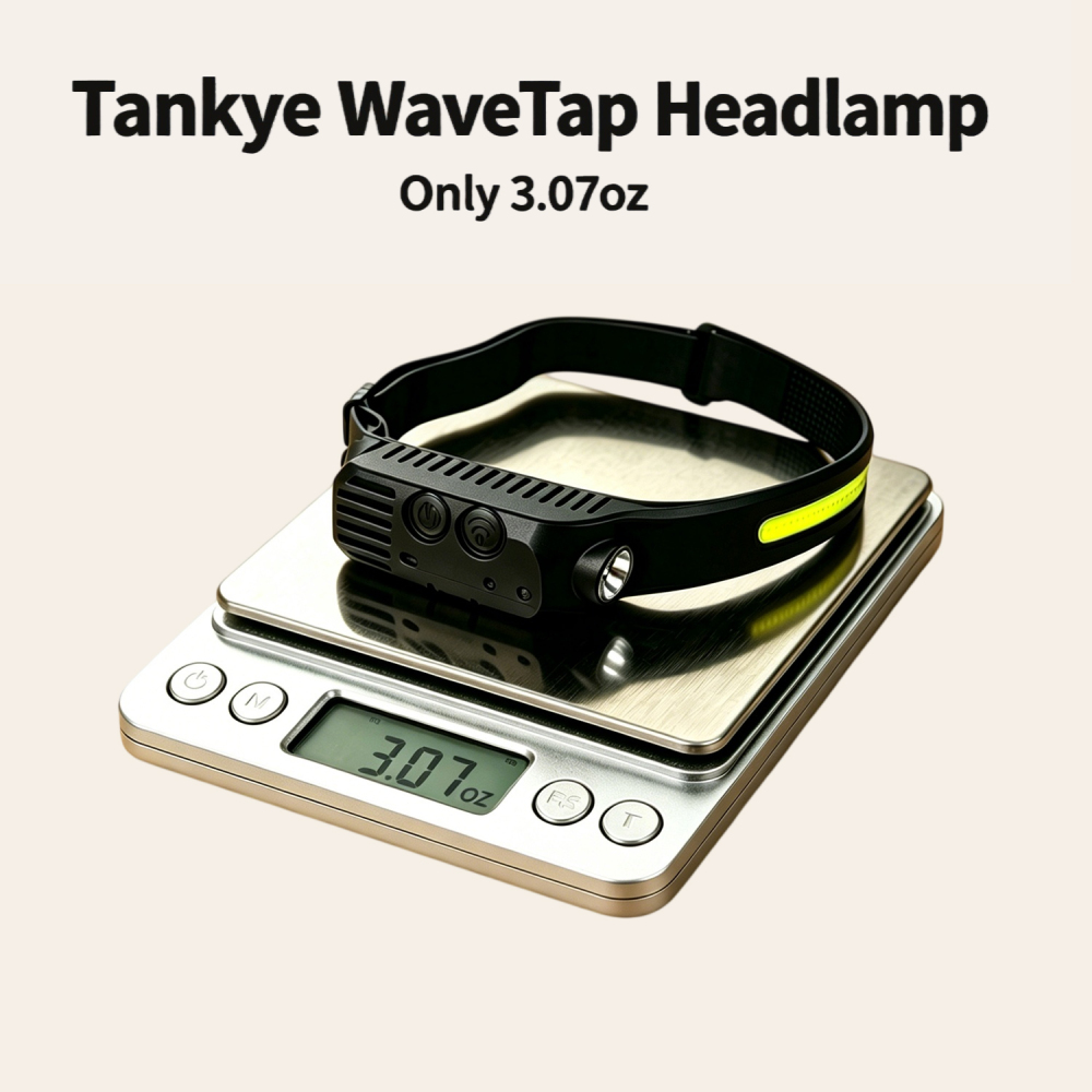 Tankye WaveTap Headlamp LED Headlamp Rechargeable, 230° Wide Beam headtorch with Motion Sensor, 4 Light Modes Adjustable, 5 Mode Waterproof Lightweight for Hiking Camping Running Outdoor