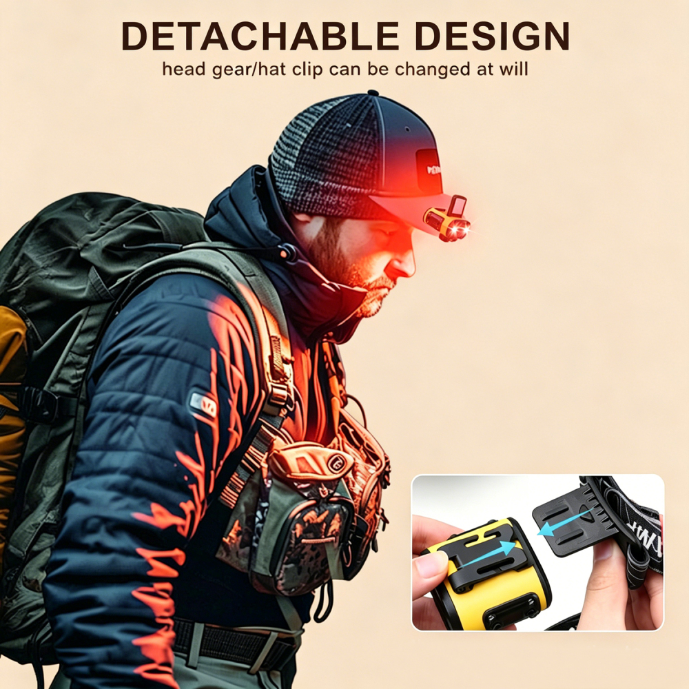 Rechargeable LED Induction Headlamp Waterproof Dual Light Source Head Mounted Flashlight Portable Outdoor Camping Fishing Running Super Bright Head Light