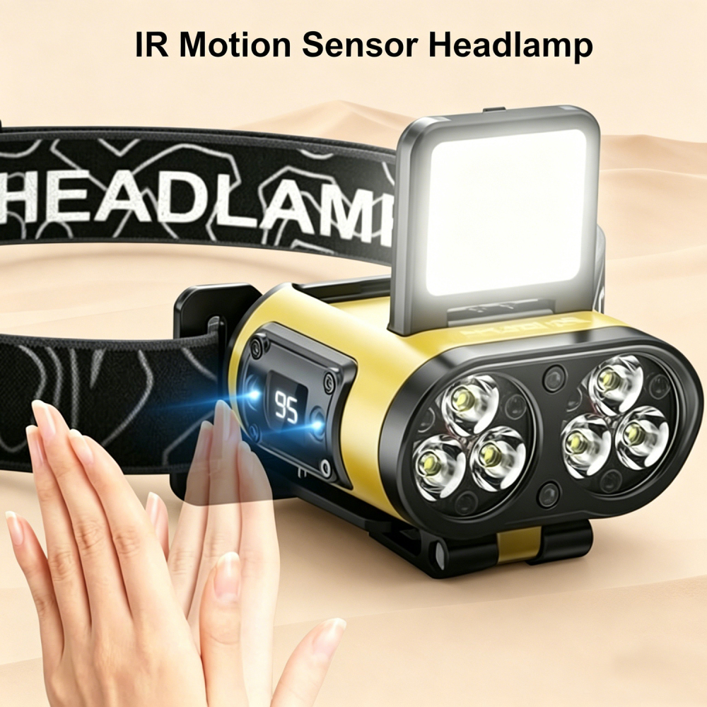 Rechargeable LED Induction Headlamp Waterproof Dual Light Source Head Mounted Flashlight Portable Outdoor Camping Fishing Running Super Bright Head Light