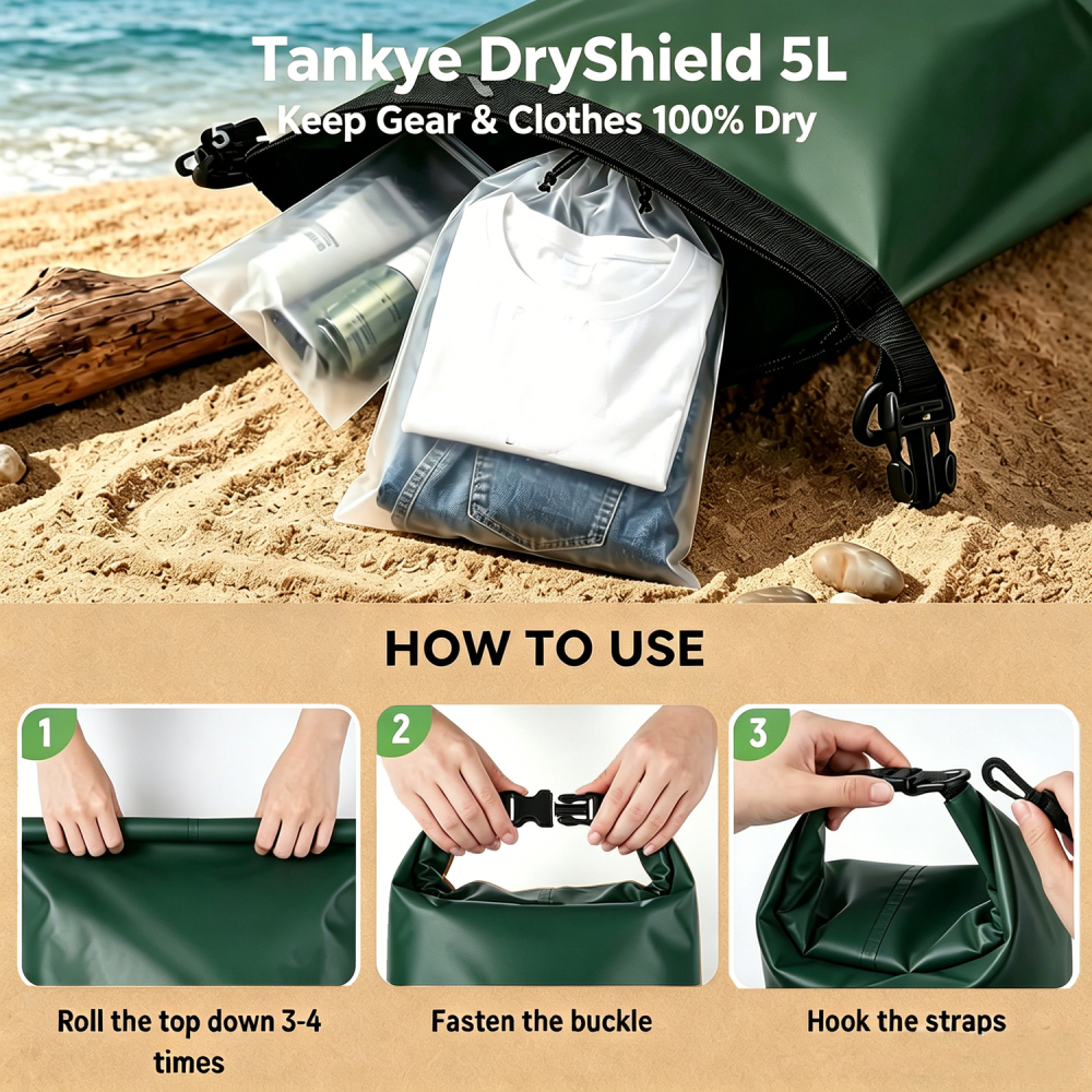 Tankye DryShield 5L Waterproof Dry Bag - Roll Top Waterproof Backpack Sack Keeps Gear Dry for Kayaking, Boating, Fishing, Swimming and Camping with Waterproof Phone Case