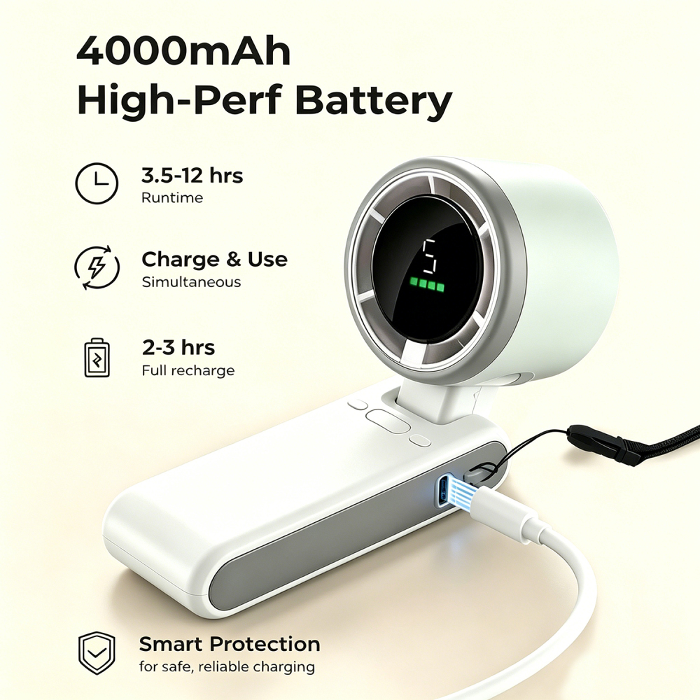 Tankye PocketAir Portable Handheld Turbo Fan - 5 Gear High Speed 4000mAh Rechargeable Mini Personal Hand Fan Blow Cold Air, Battery Operated Travel Essentials, Beach Vacation, Gifts for Women, Men