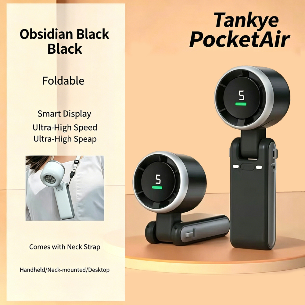 Tankye PocketAir Portable Handheld Turbo Fan - 5 Gear High Speed 4000mAh Rechargeable Mini Personal Hand Fan Blow Cold Air, Battery Operated Travel Essentials, Beach Vacation, Gifts for Women, Men