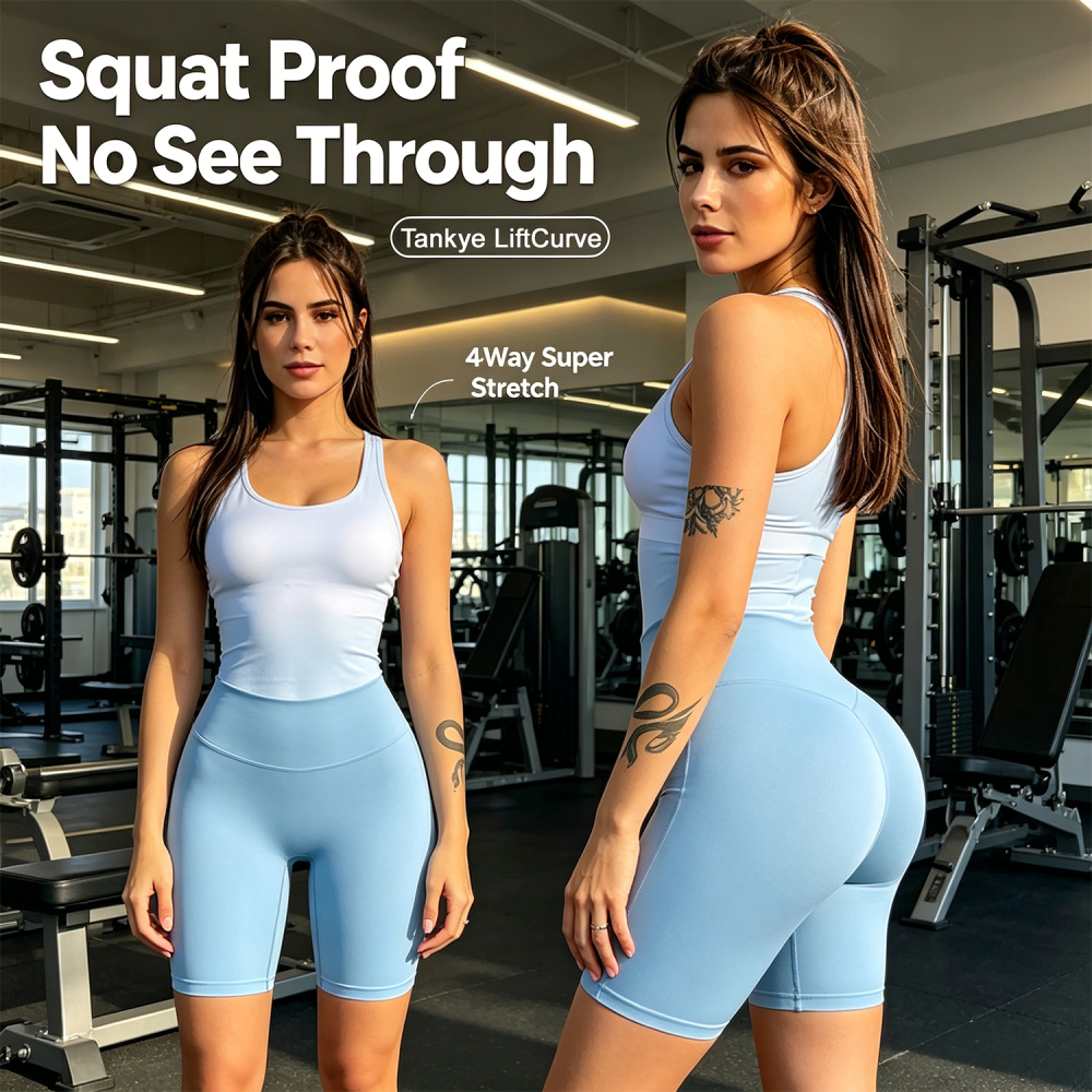 Tankye LiftCurve High Waist Biker Shorts, Squat Proof No See Through Butt Lifting Cycling Shorts, 4-Way Stretch Tummy Control Gym Yoga Pilates Running Shorts for Women