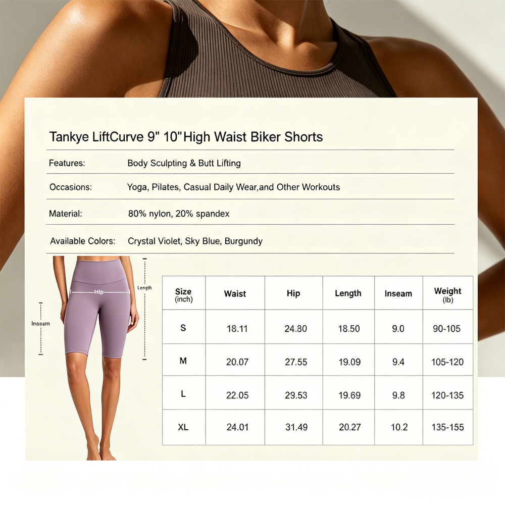 Tankye LiftCurve High Waist Biker Shorts, Squat Proof No See Through Butt Lifting Cycling Shorts, 4-Way Stretch Tummy Control Gym Yoga Pilates Running Shorts for Women