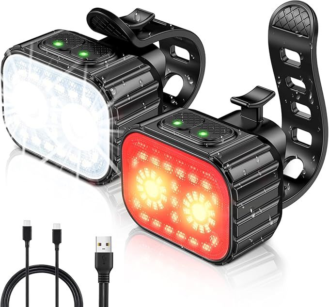 TANKYE Bike Lights Super Bright, Rechargeable Bicycle Lights Set Multiple Modes, Waterproof Bike Lights for Night Riding/Cycling Safety, Front and Back Bike Reflectors Light, Long Battery Life