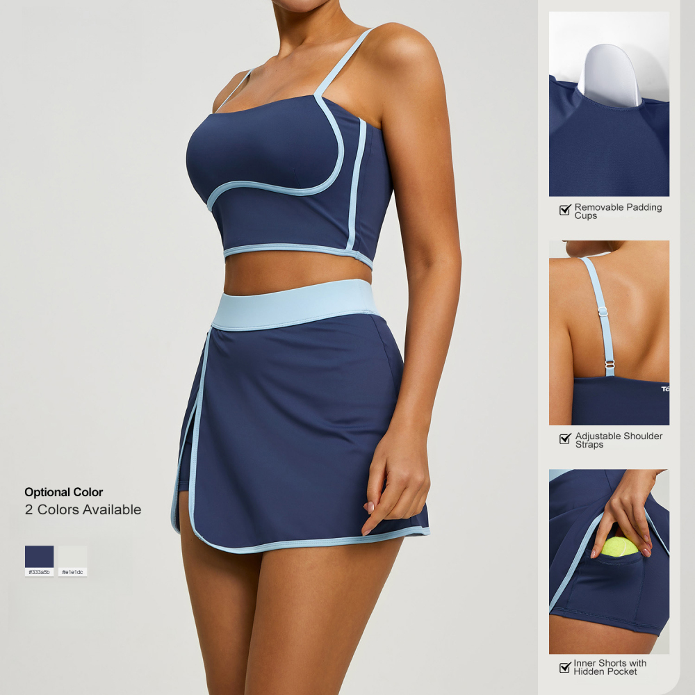 Tankye Women’s Curve-Hugging 2-Piece Workout Sets with Anti-Ride-Up Skort, Active Outfits for Outdoor Running, Gym & Yoga