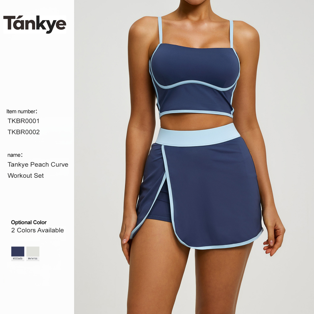 Tankye Women’s Curve-Hugging 2-Piece Workout Sets with Anti-Ride-Up Skort, Active Outfits for Outdoor Running, Gym & Yoga